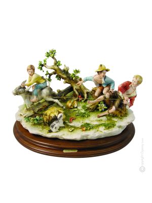 YOUNGS WITH DONKEY Statuette Statue Figure Porcelain Capodimonte Handmade Made in Italy Exclusive