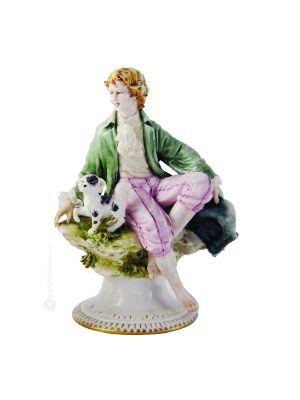 GALLANT WITH LACE Statuette Statue Figure Porcelain Capodimonte Handmade Made in Italy Exclusive