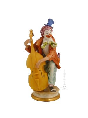 CLOWN WITH BASS Statuette Statue Figure Porcelain Capodimonte Handmade Made in Italy Exclusive