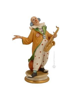 CLOWN WITH SAX Statuette Statue Figure Porcelain Capodimonte Handmade Made in Italy Exclusive