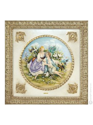 DATE ON THE MEADOW Picture Bas-relief Porcelain Capodimonte Made in Italy