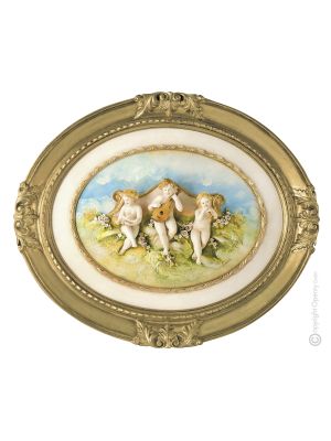 MUSICIAN CHERUBS Picture Bas-relief Porcelain Capodimonte Made in Italy