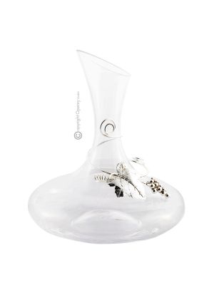 DECANTER WITH GRAPE LEAF TRIM Wine Water Glass and Silver Plated Artistic Creation Handcraft Made in Italy *52.7oz  