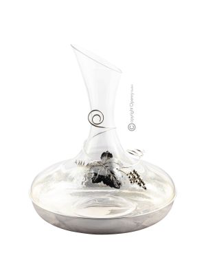 DECANTER WITH GRAPE LEAF TRIM with silver plated bottom Wine Water Glass and Artistic Creation Handcraft Made in Italy *52.7oz  