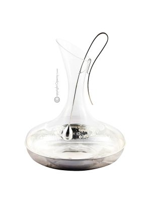 DECANTER WITH SILVER INFUSER with silver plated bottom Wine Water Glass and Silver Plated Artistic Creation Handcraft Made in Italy *52.7oz  