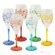 MONTECARLO Set of 6 authentic hand-painted stemmed water glasses in superior quality glass.