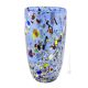 VASO ARLECCHINO Vase authentic Murano blown glass with Murrine and 925 silver leaf Made Italy