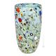 VASO ARLECCHINO Vase authentic Murano blown glass with Murrine and 925 silver leaf Made Italy