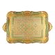 VASSOIO DORATO TAPPETO VERDE Tray Wood Gold Green Decorations Handcraft Made in Italy