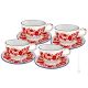 TAZZE FIORACCIO set 4 breakfast cereal cups with saucers Castelli ceramic authentic handmade Abruzzo Made in Italy