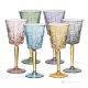 SQUARE Set of 6 authentic hand-painted stemmed water glasses in superior quality glass.