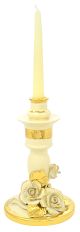 PORTACANDELE ROSETTE Candle Holders Candlestick Ceramic Artistic Baroque 24k Gold Made Italy